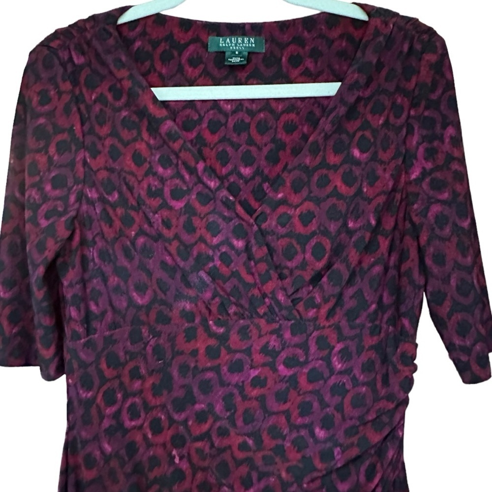 Lauren Ralph Lauren Purple/Burgundy Black‎ Stretch Jersey Ruched Details Dress 8 - Picture 2 of 13
